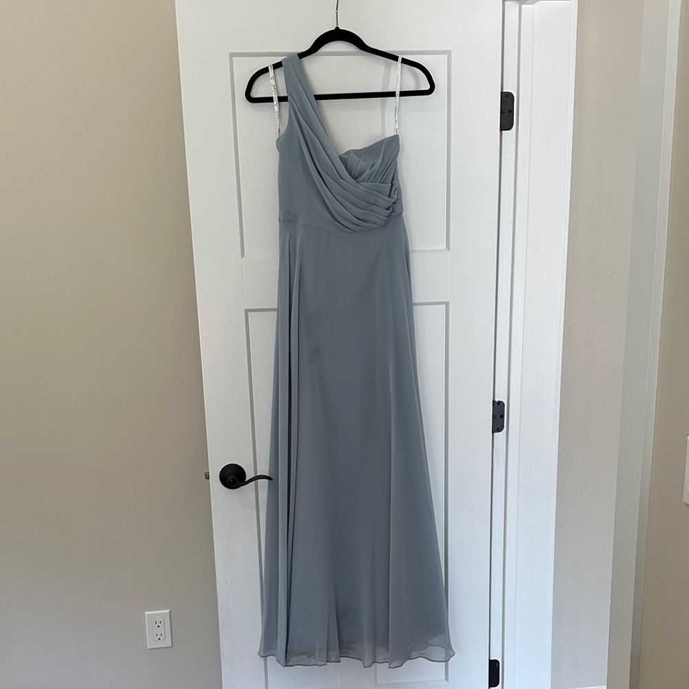 Elegant One-Shoulder Bridesmaid Dress in Dusty Blue